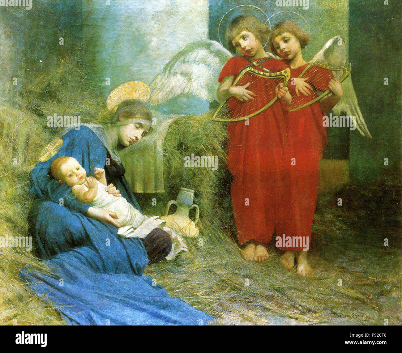 . 410 Marianne Stokes - Engel unterhaltsam das Heilige Kind Stockfoto