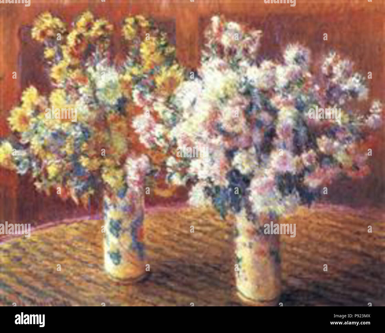 . 426 Monet-zwei-Vasen-mit-chrysanthems Stockfoto