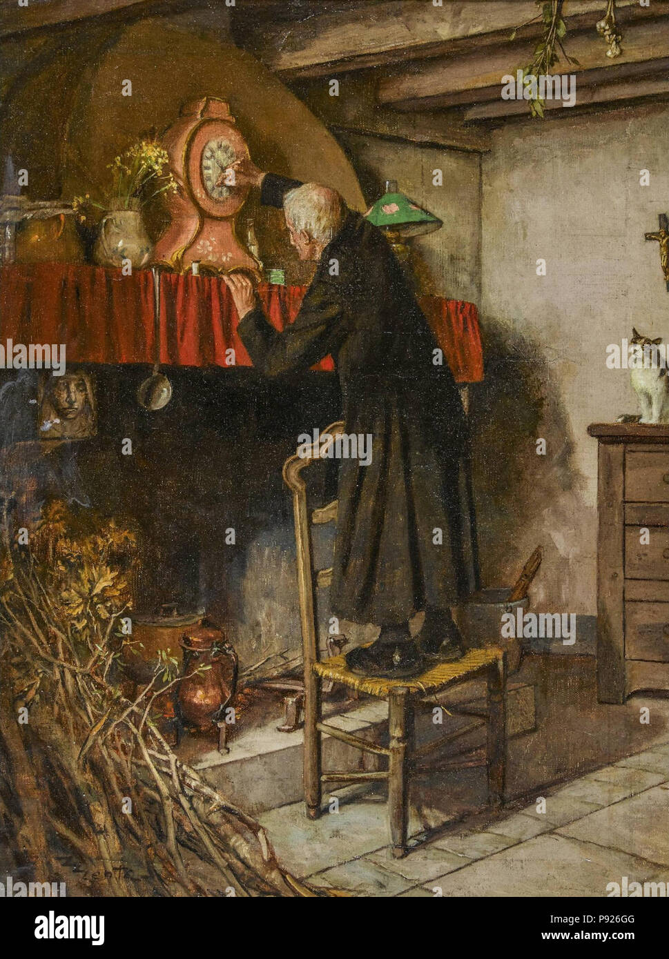 . 417 Edouard John MENTHA-Der Mesmer beim Aufziehen einer Pendule Stockfoto