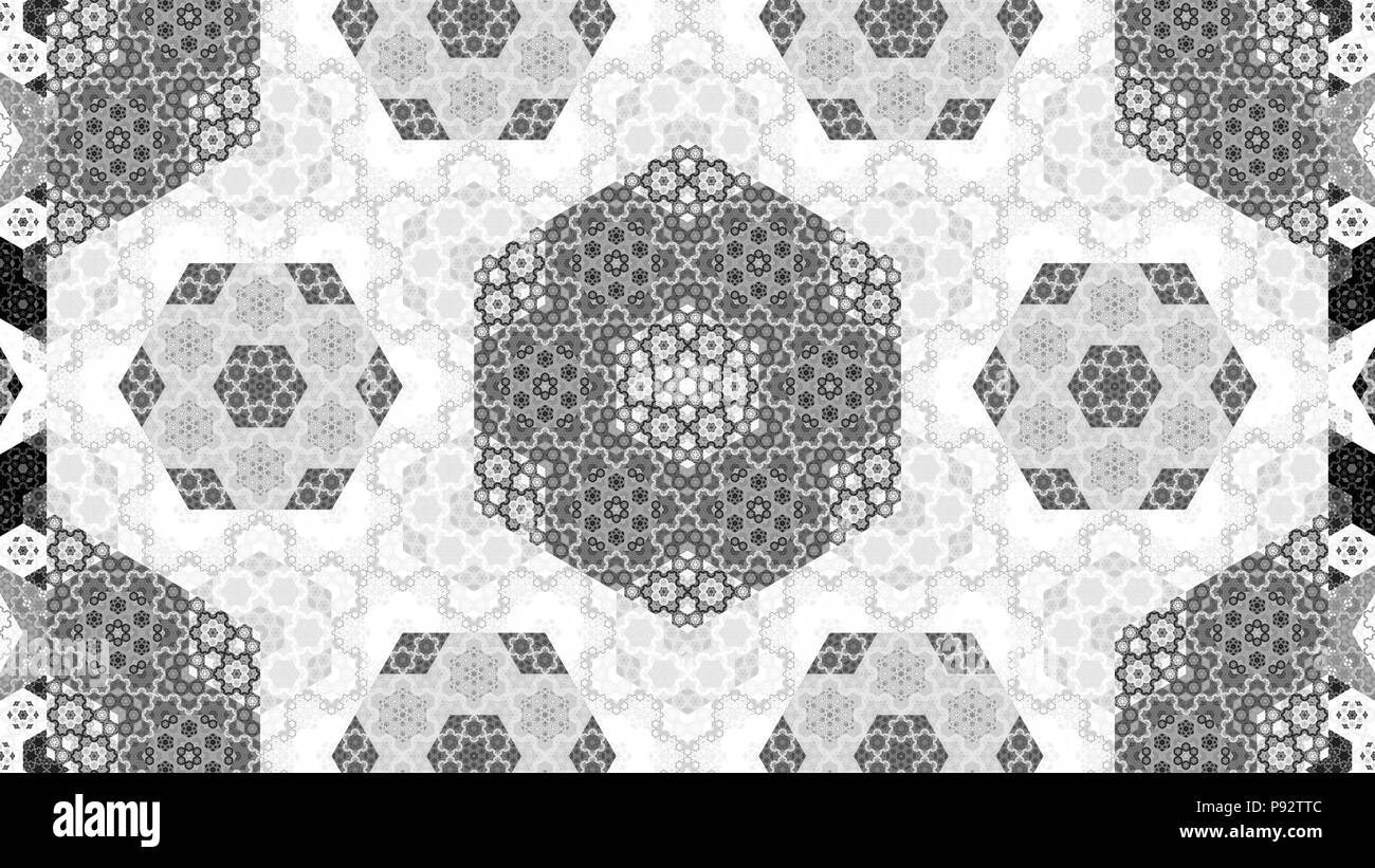 Kaleidoskop Muster FRAKTAL, Computer generiert abstrakte Intensität Karte, Schwarze und Weiße, 3D-Rendering Stockfoto