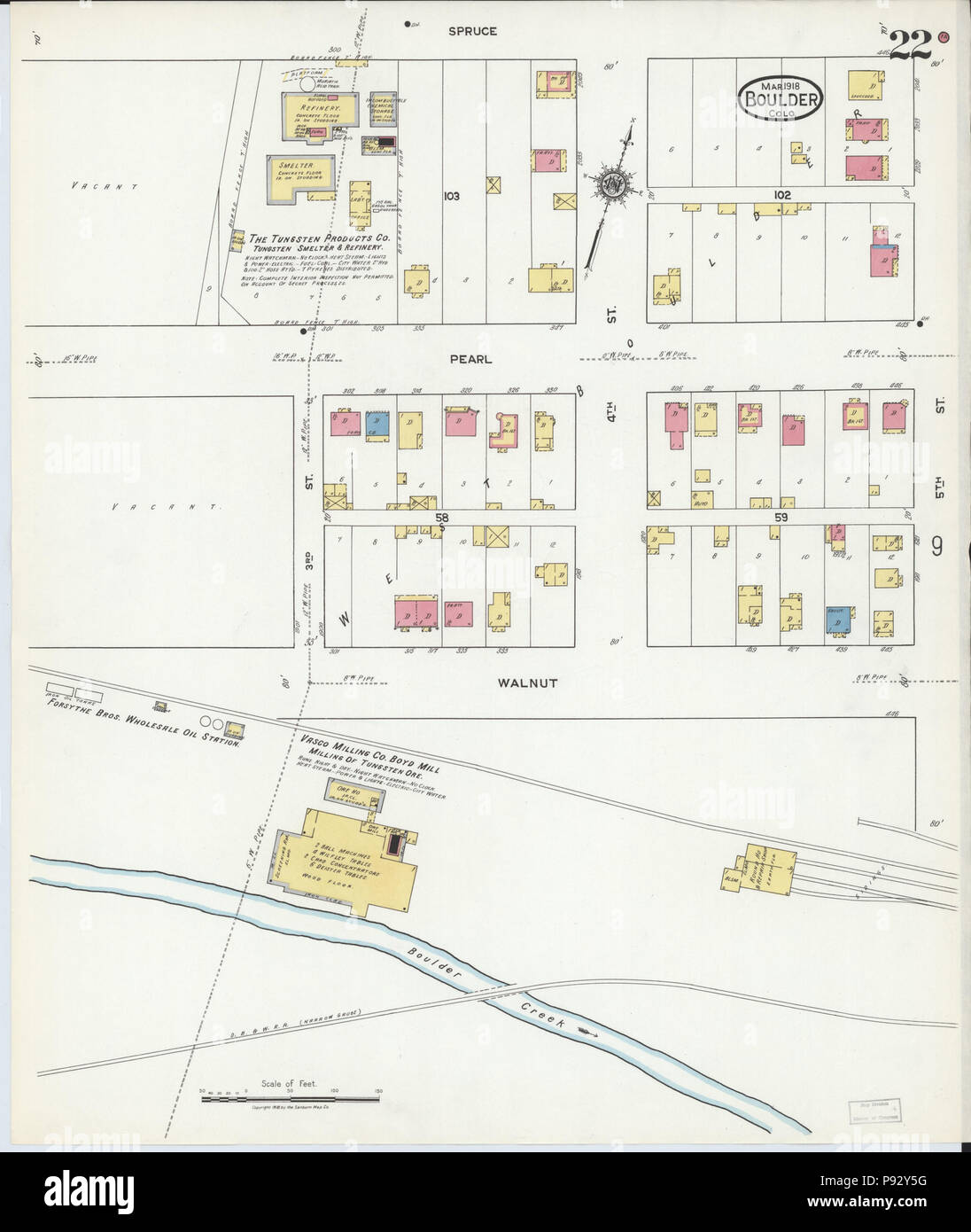 493 Sanborn Feuerversicherung Karte aus Boulder, Boulder County, Colorado. LOC Sanborn 00958 008-22 Stockfoto