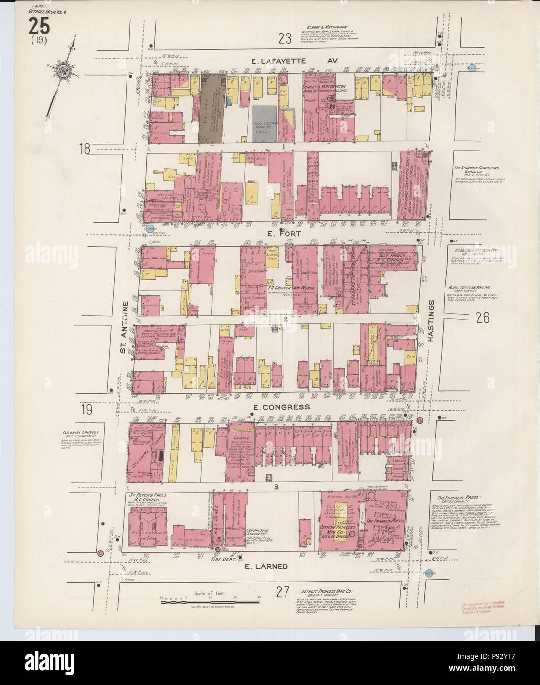 496 Sanborn Feuerversicherung Karte aus Detroit, Wayne County, Michigan. LOC Sanborn 03985 031-26 Stockfoto
