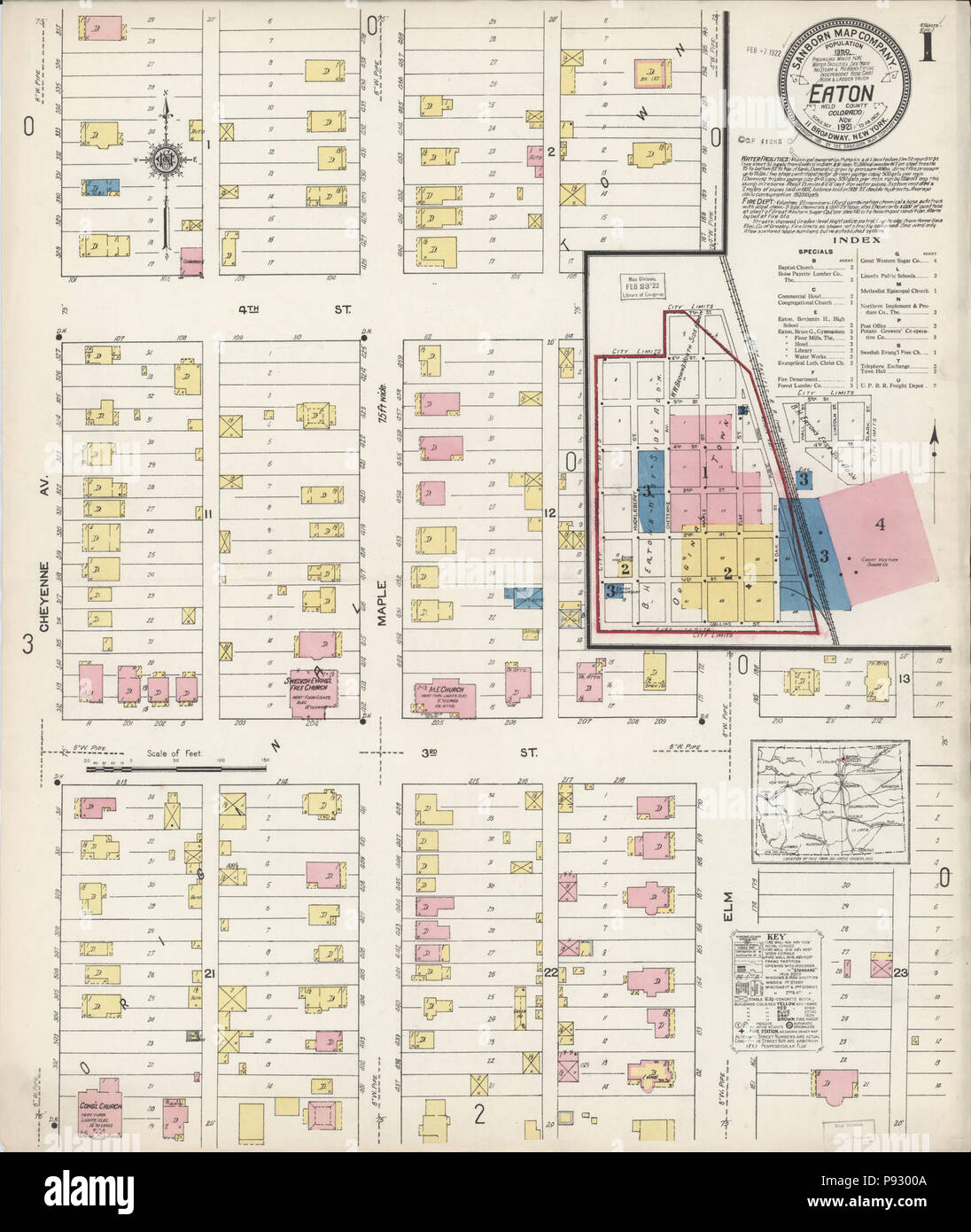 497 Sanborn Feuerversicherung Karte von Eaton, Weld County, Colorado. LOC Sanborn 00988006-1 Stockfoto