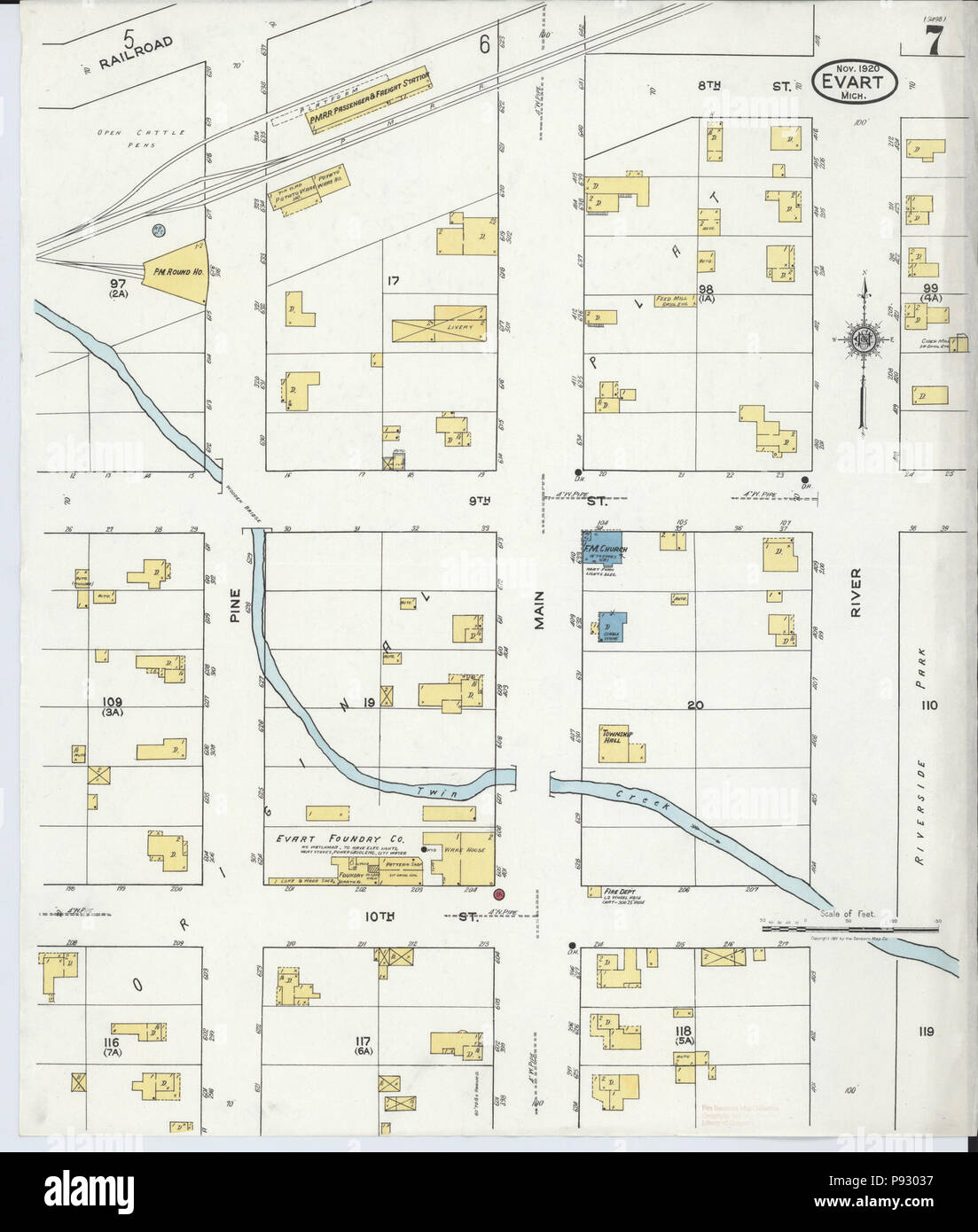 . 498 Sanborn Feuerversicherung Karte von Evart, Osceola County, Michigan. LOC Sanborn 04002 005-7 Stockfoto