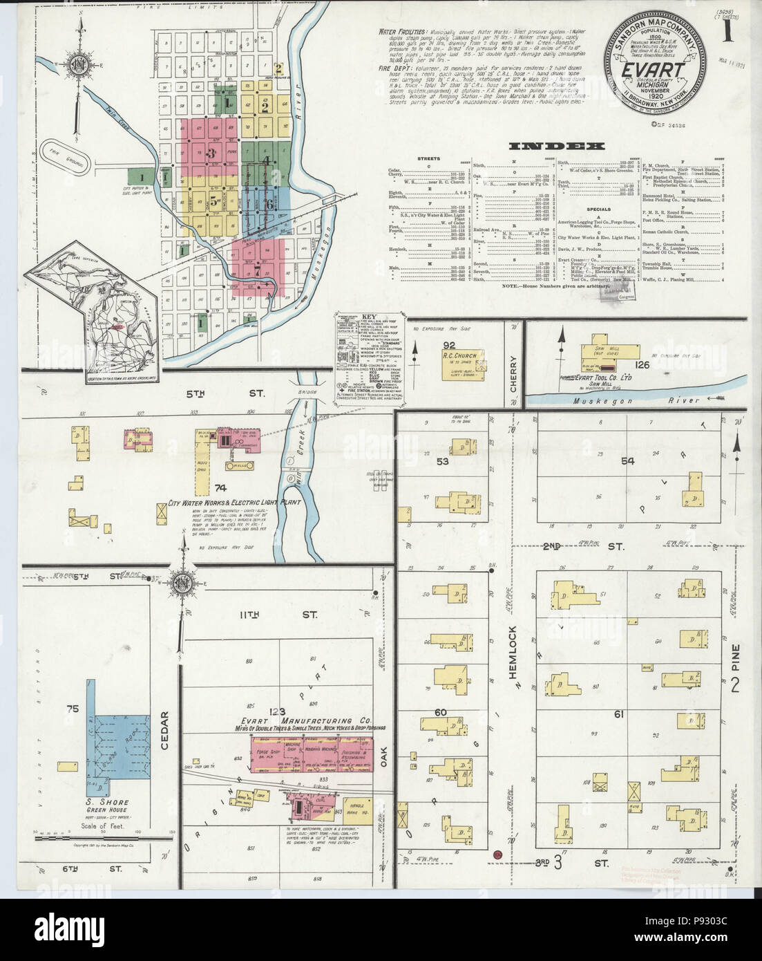 498 Sanborn Feuerversicherung Karte von Evart, Osceola County, Michigan. LOC Sanborn 04002 005-1 Stockfoto
