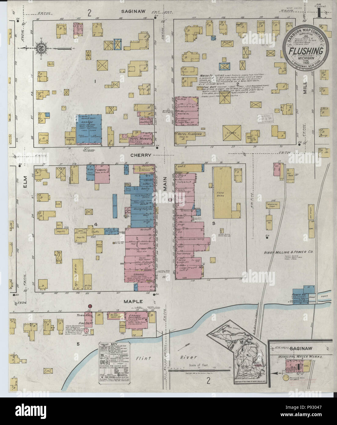 498 Sanborn Feuerversicherung Karte von Spülen, Genesee County, Michigan. LOC Sanborn04010004-1 Stockfoto