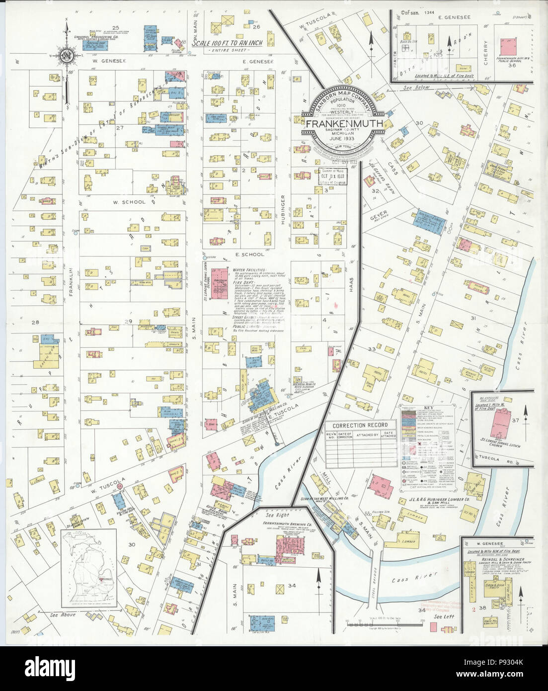 498 Sanborn Feuerversicherung Karte von Frankenmuth, Saginaw County, Michigan. LOC Sanborn04012 001 Stockfoto