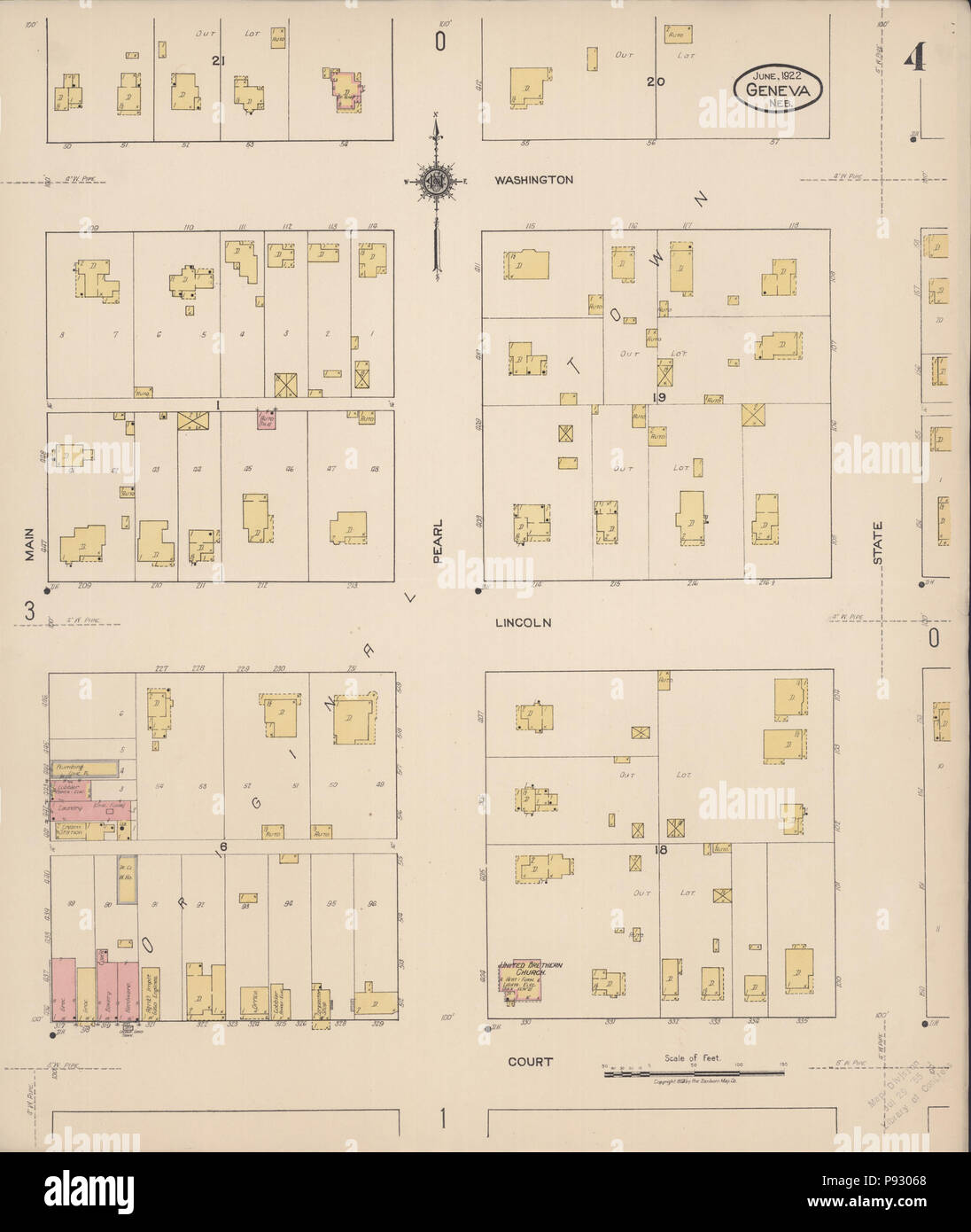 498 Sanborn Feuerversicherung Karte von Genf, Fillmore County, Nebraska. LOC Sanborn 05186 005-4 Stockfoto