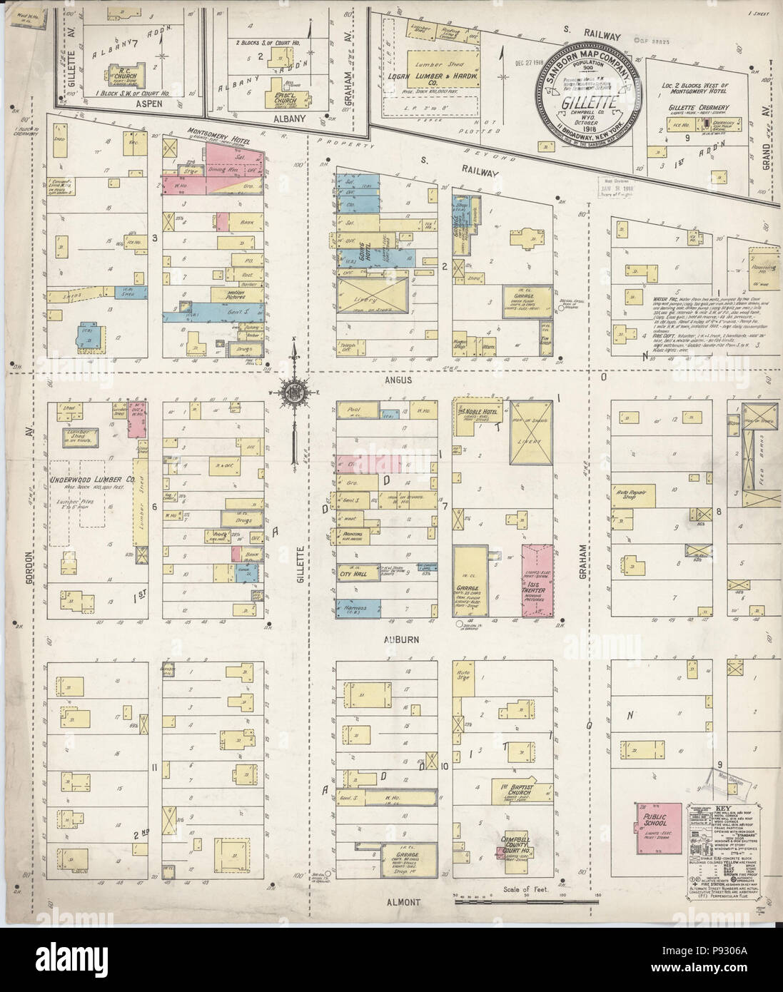 498 Sanborn Feuerversicherung Karte von Gillette, Campbell County, Wyoming. LOC Sanborn 09758 001 Stockfoto