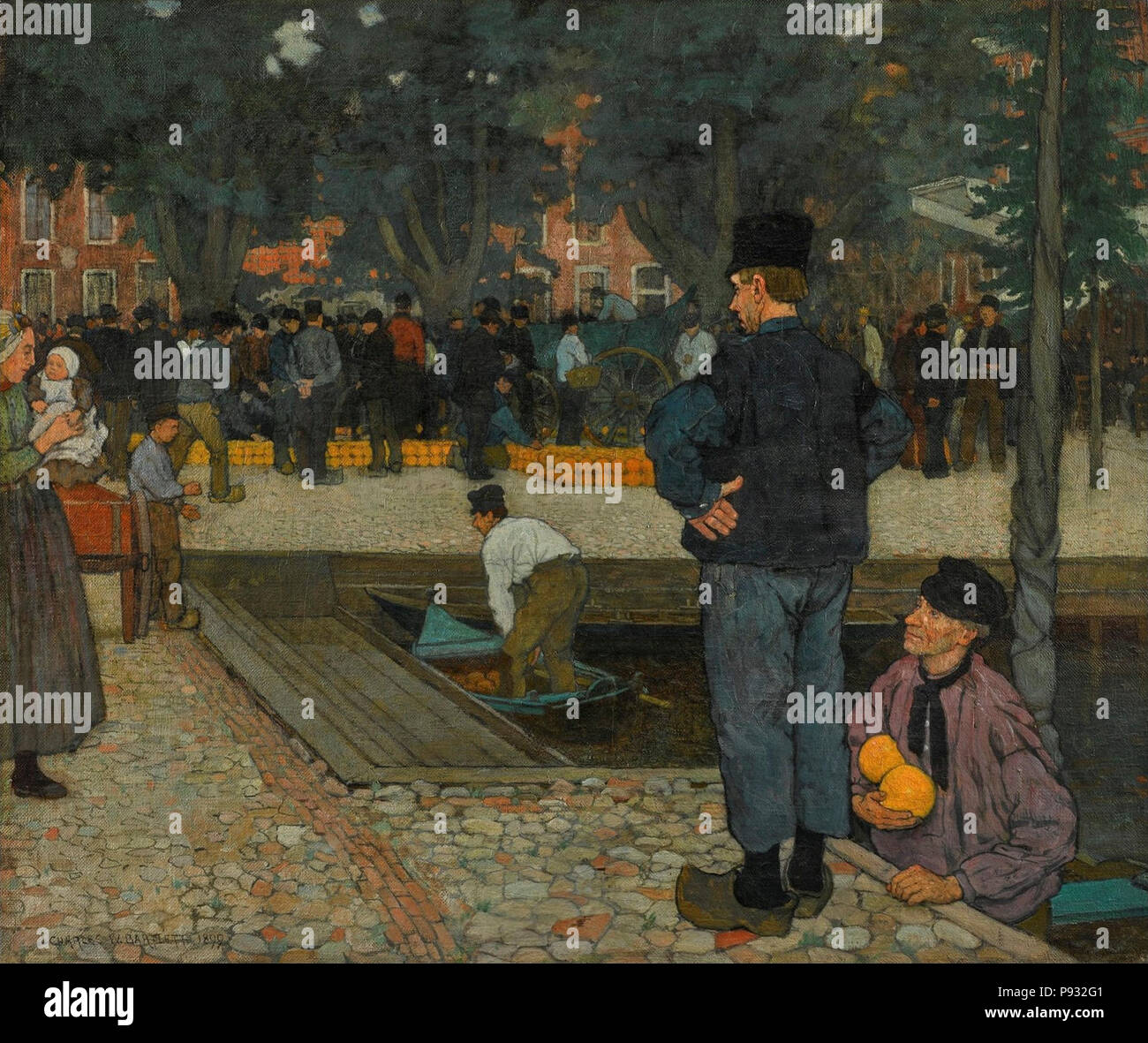 Ein holländischer Käse Markt von Charles William Bartlett, 1899, Öl. Stockfoto