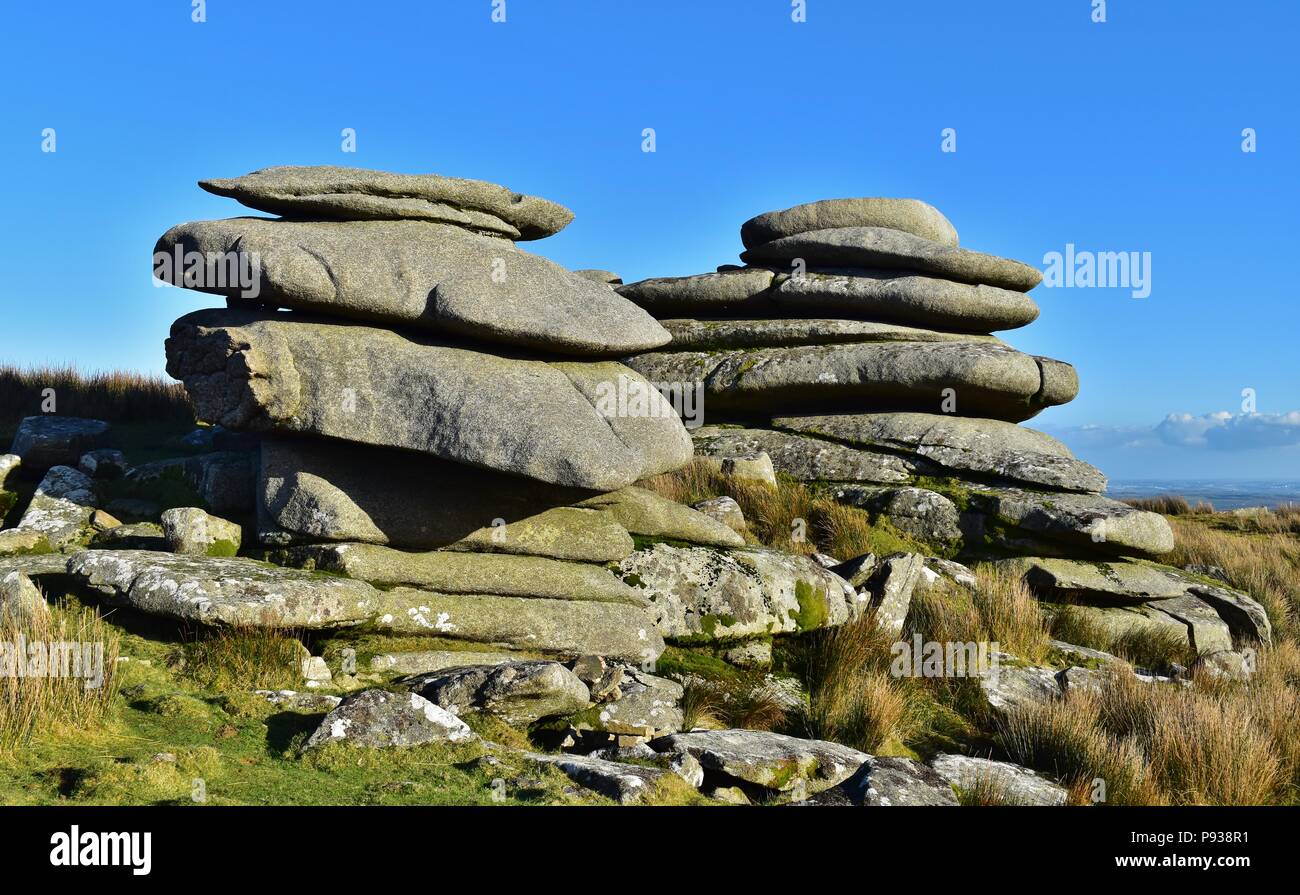 Ungewöhnliche Felsformationen auf Bodmin Moor, Cornwall, England, GB Stockfoto