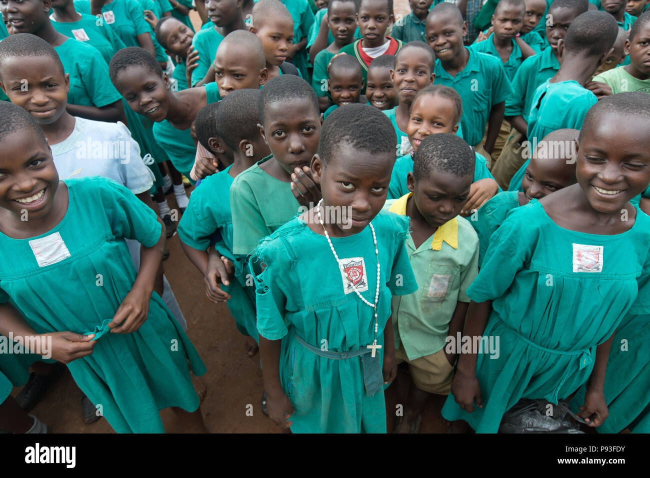 Bombo, Uganda - Schule Appell auf dem Schulhof der St. Joseph's Bombo Gemischte Grundschule. Stockfoto