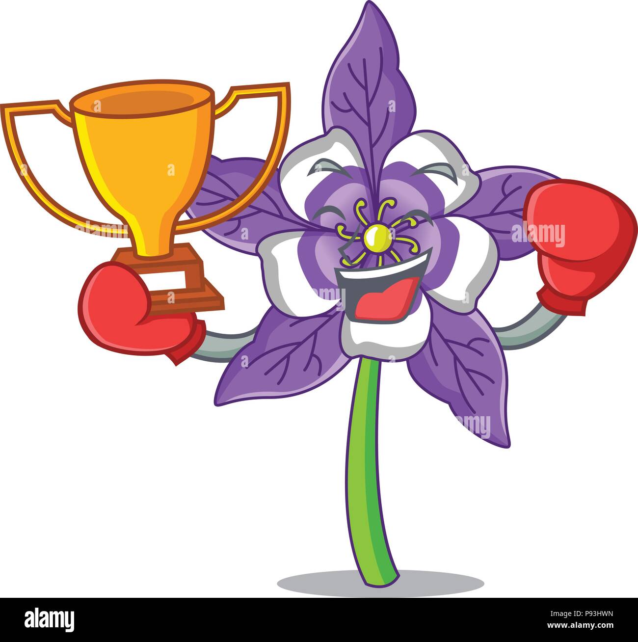 Boxing Sieger columbine Blume Maskottchen Karikatur Stock Vektor