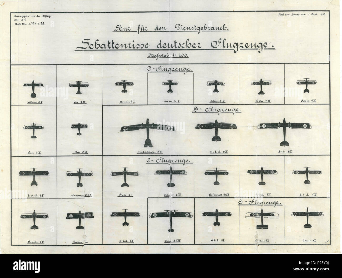 Deutsche Flugzeuge Anerkennung Chart Juni 1918 Stockfoto