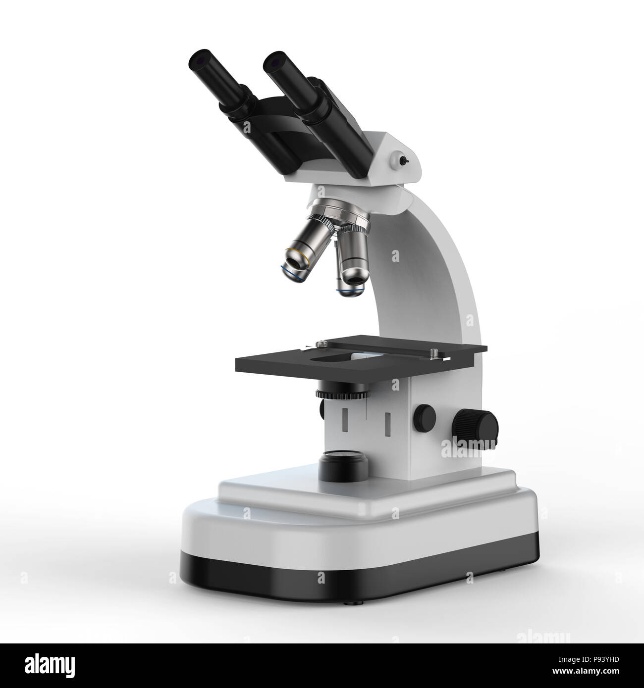 3D-rendering Mikroskop oder optisches Instrument auf weißem Hintergrund Stockfoto