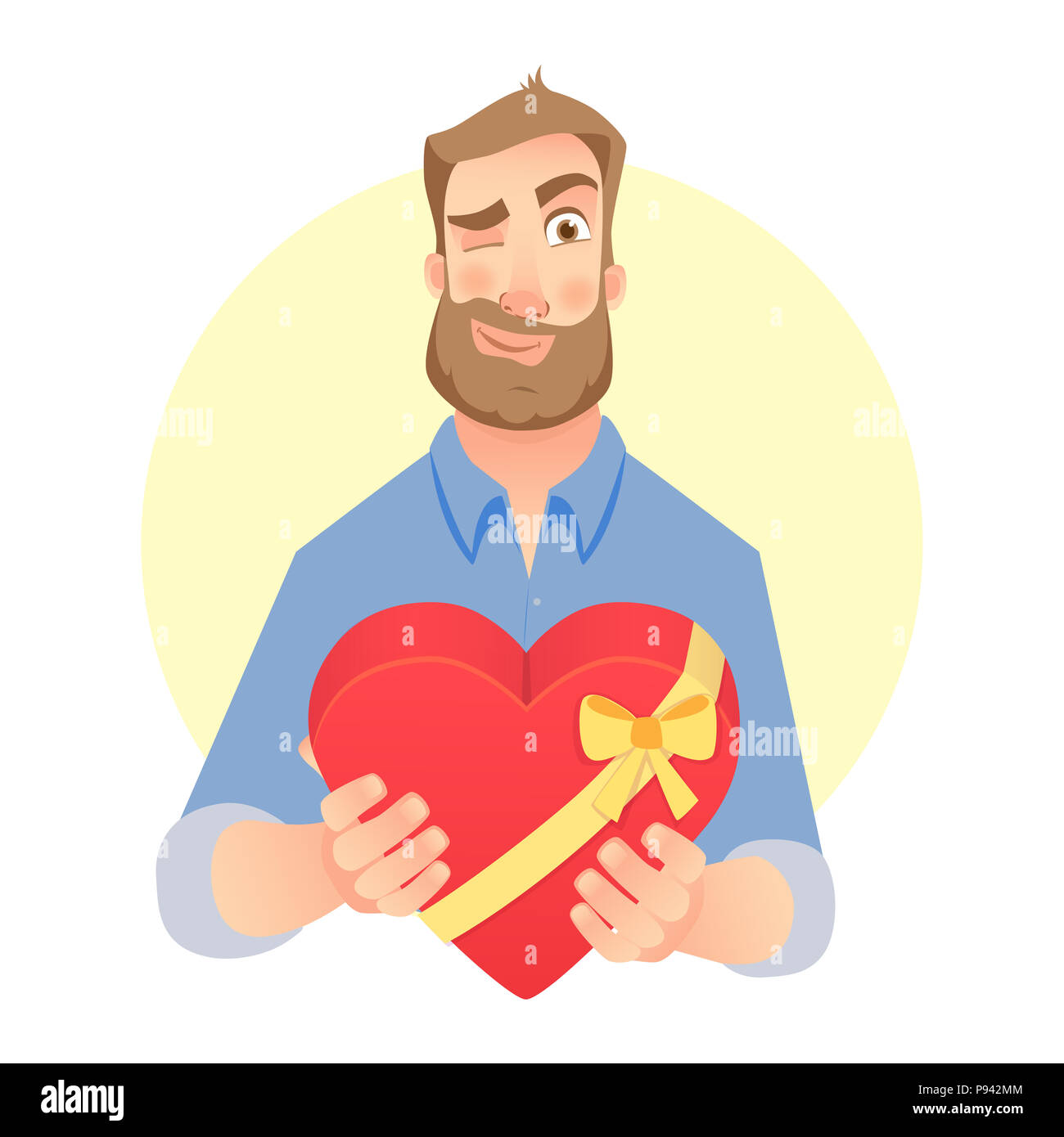 Junge Mann gibt. Geschenk, Abbildung Stockfoto