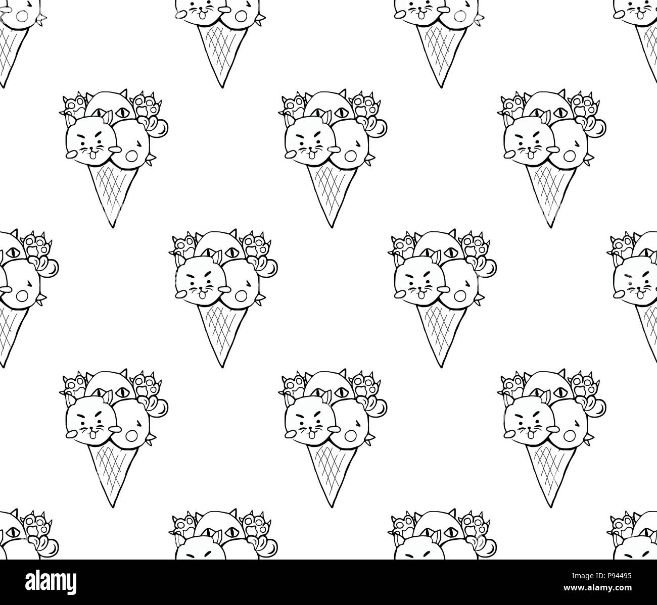 Süße Katze Hund Huhn Eis auf weißem Hintergrund. Vector Illustration. Stock Vektor