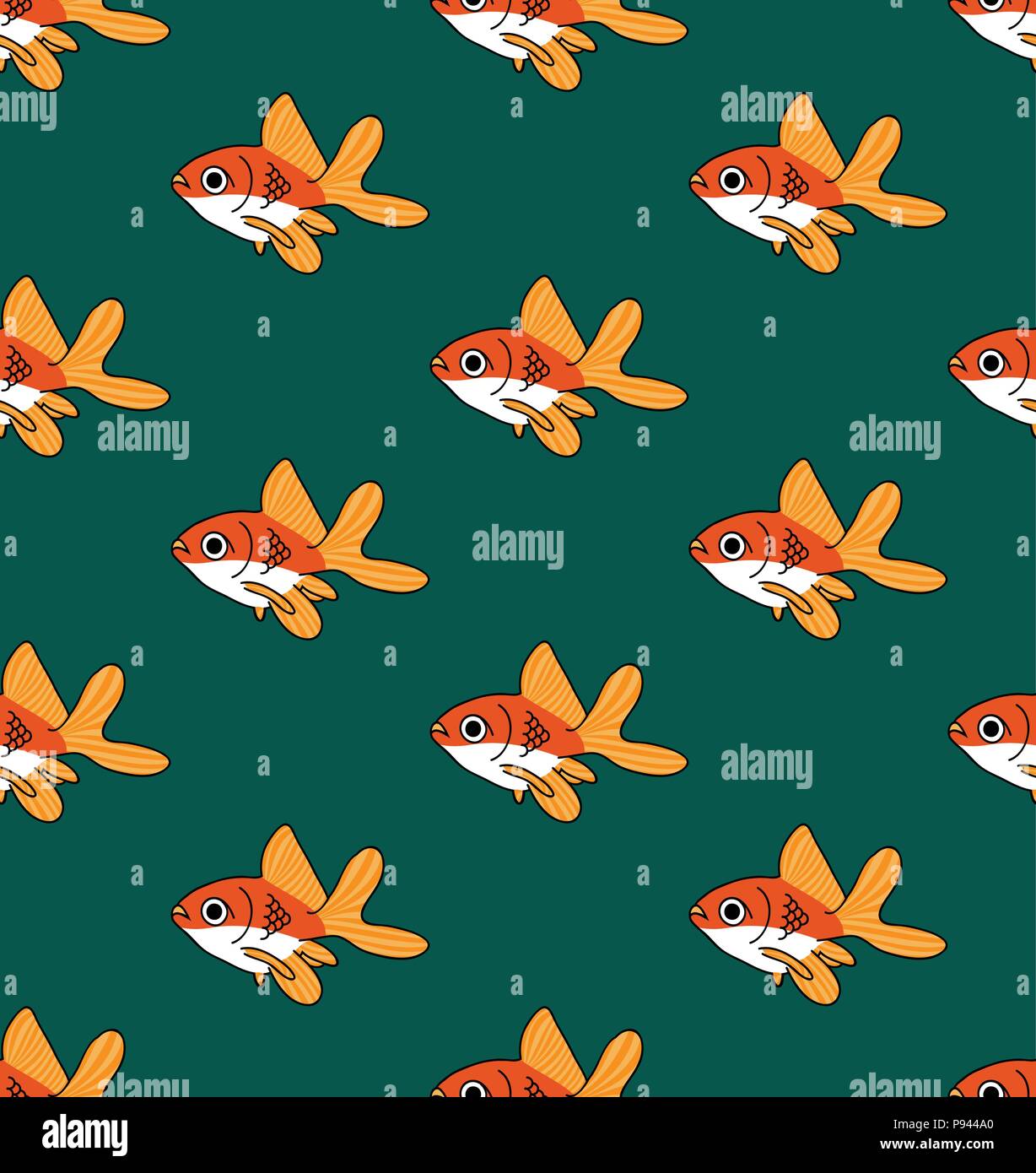 Bunte Goldfische auf Green Teal Hintergrund. Vector Illustration. Stock Vektor