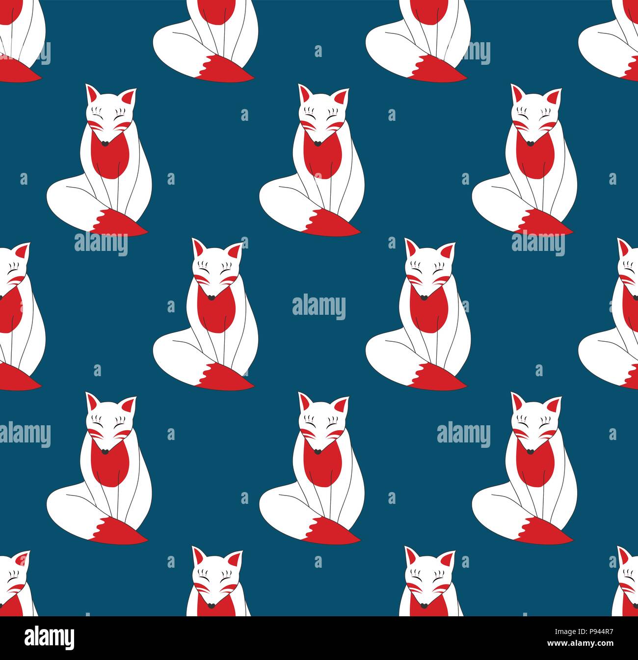 Kitsune Fox auf Indigo blauen Hintergrund. Vector Illustration. Stock Vektor