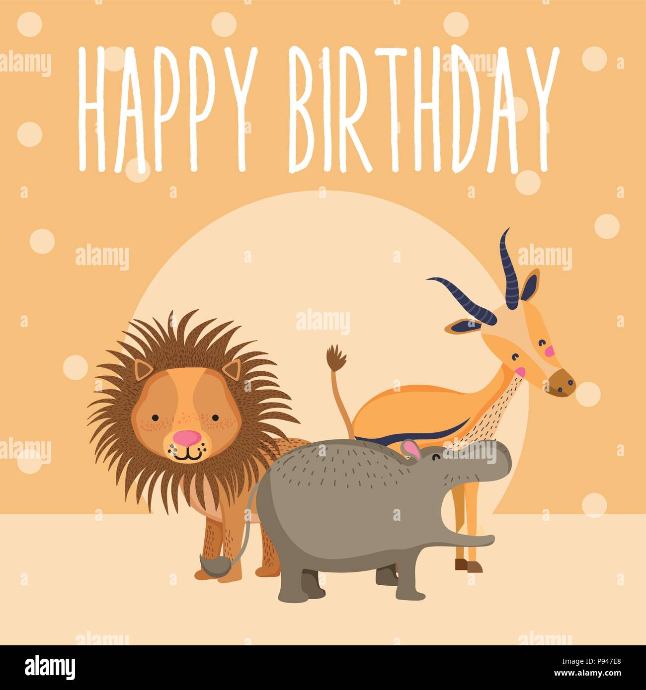 Süße Tiere Happy Birthday Card cute cartoon Vector Illustration graphic