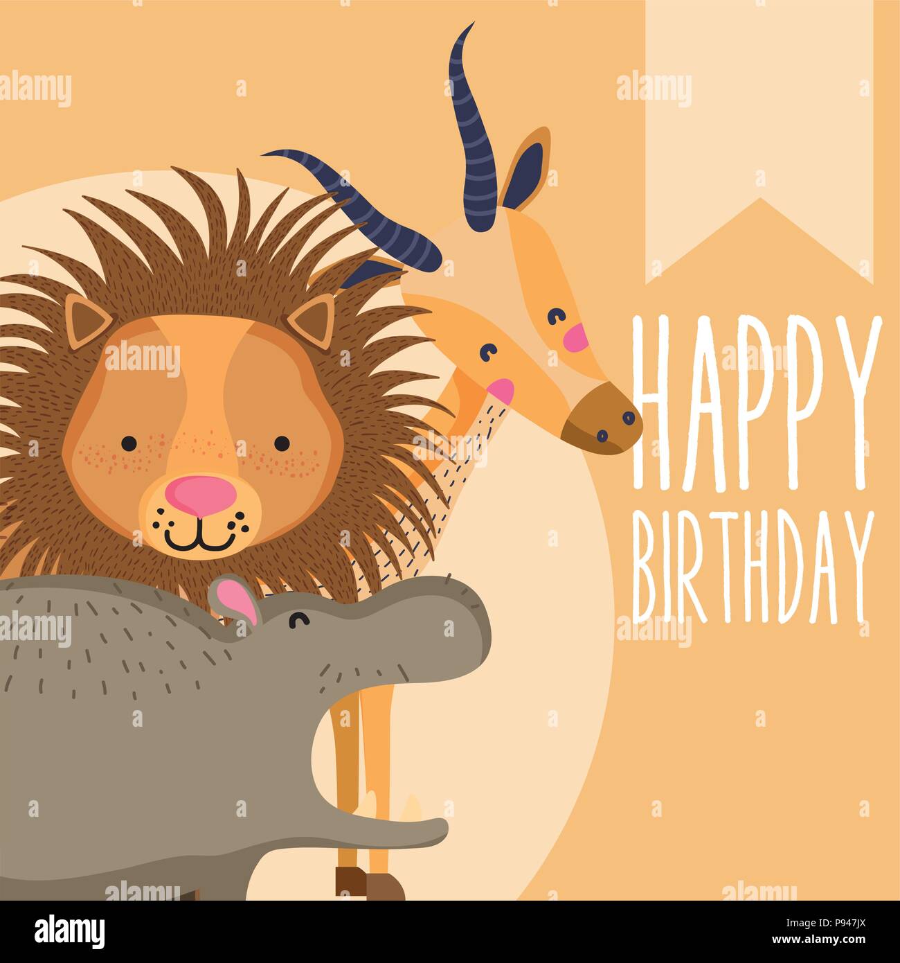 Süße Tiere Happy Birthday Card cute cartoon Vector Illustration graphic