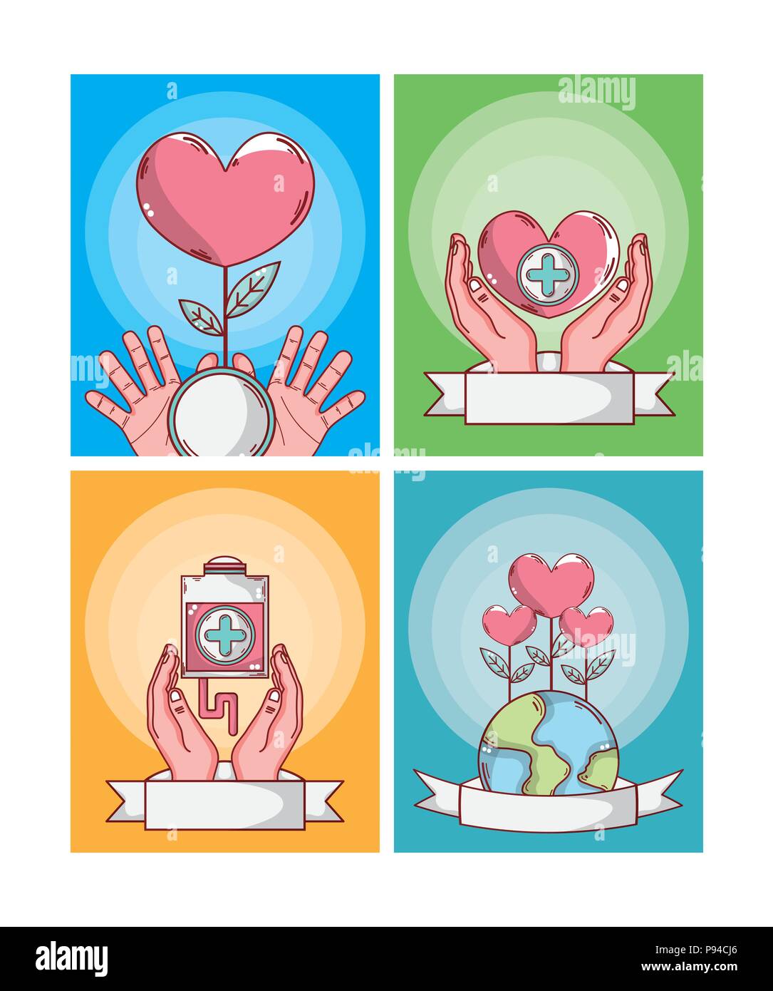 Satz von Blut Karten cartoons Vector Illustration grafik design Spenden Stock Vektor