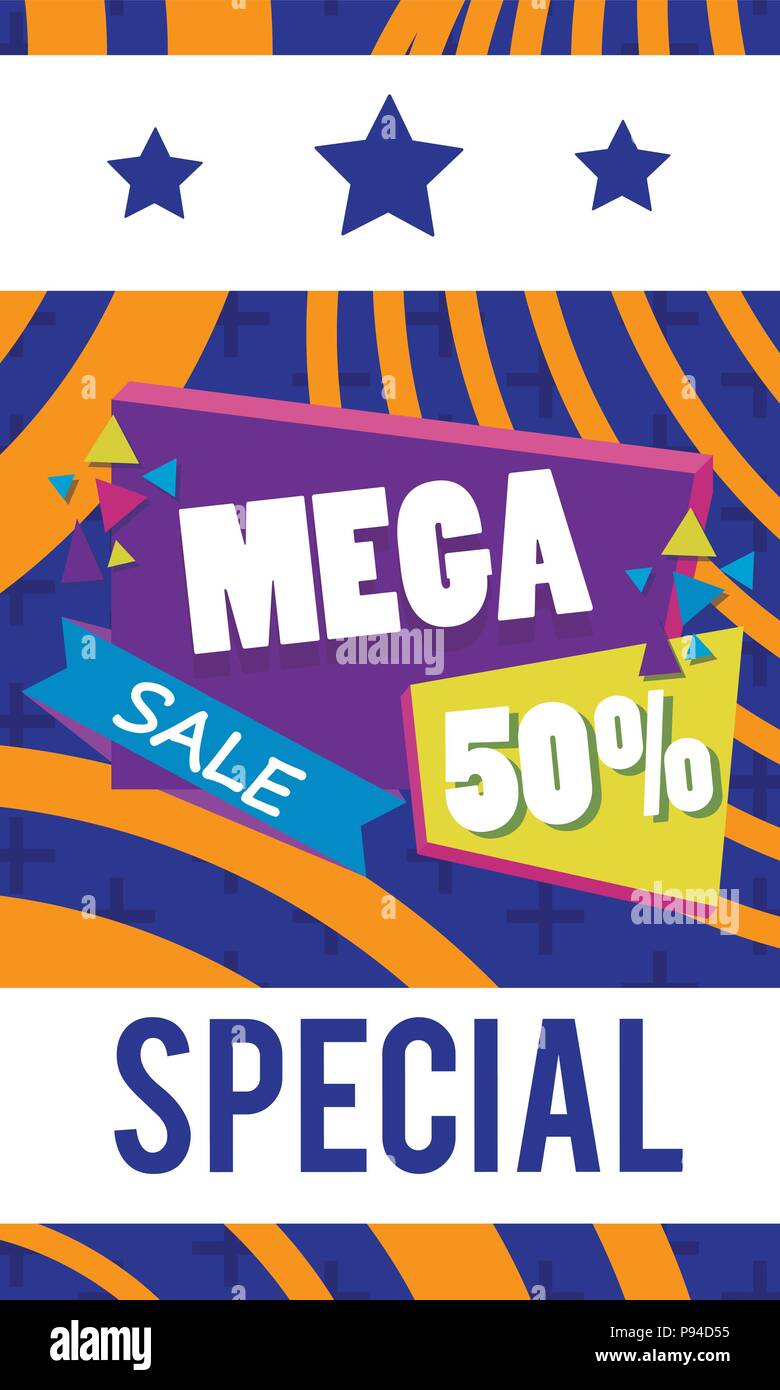 Mega verkauf Rabatte bunte Flüssigkeit Vector Illustration Konzept Poster grafik design Stock Vektor