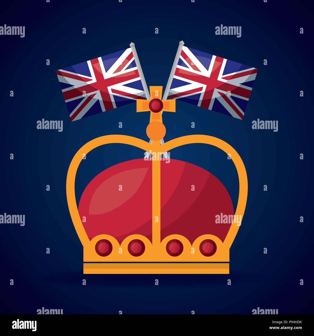 Vereinigtes Königreich Land zwei Flags rote Krone Königin Thron Vector Illustration Stock Vektor