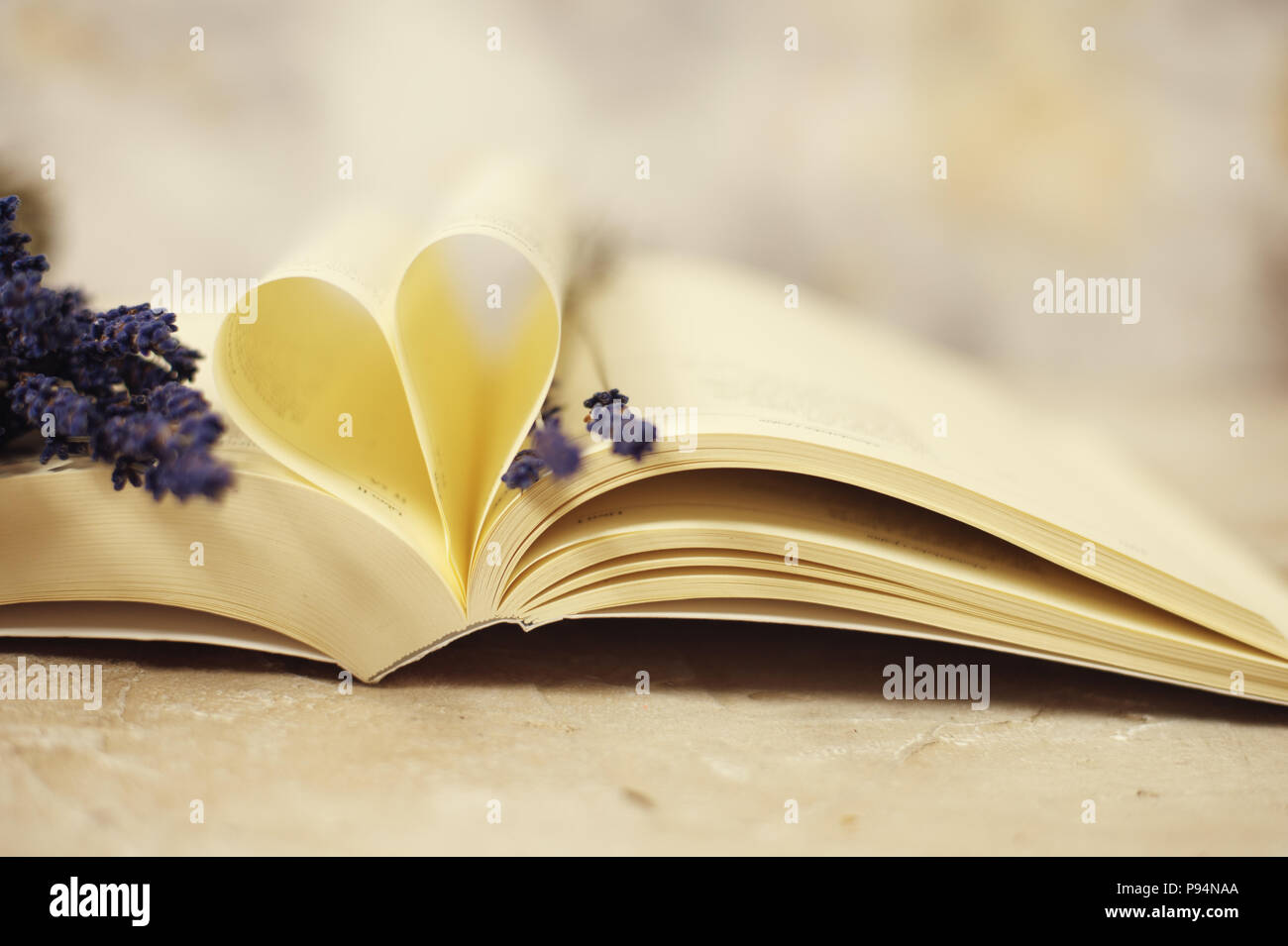 Buchseiten in Herzform Stockfoto