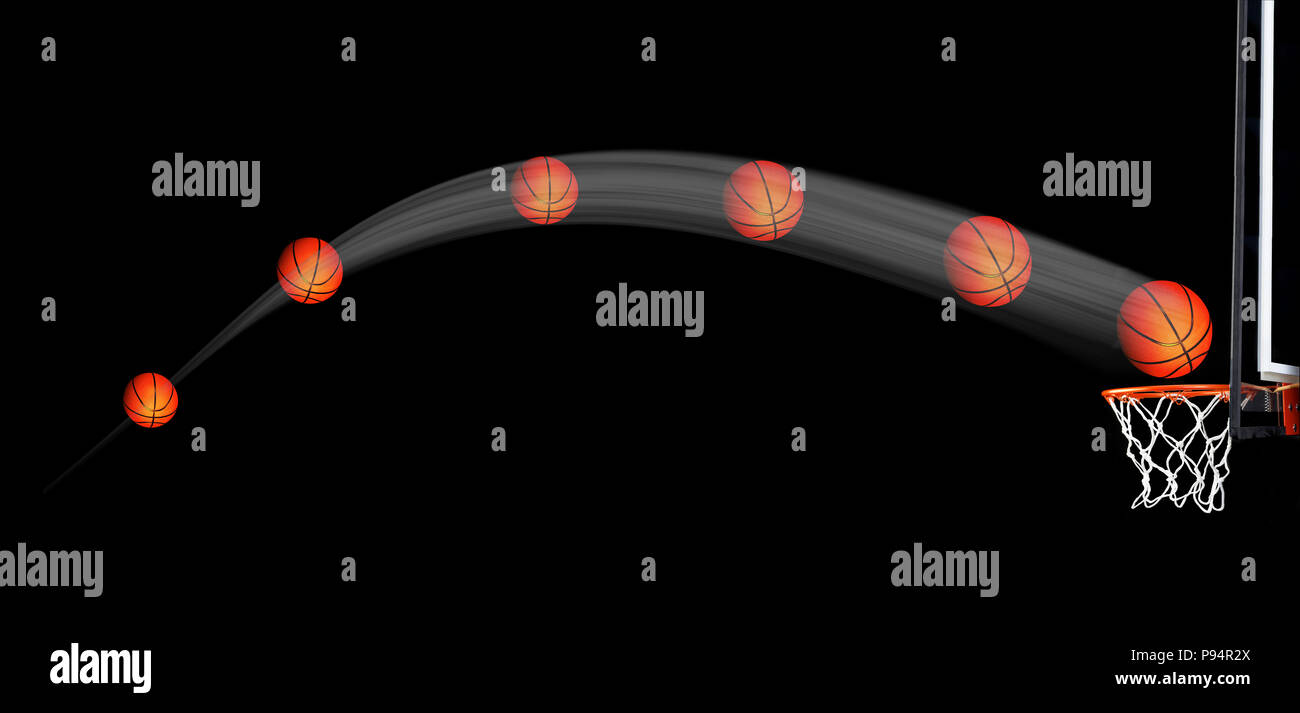Basketball fliegen, ein Ziel, nichts aber net. Stockfoto