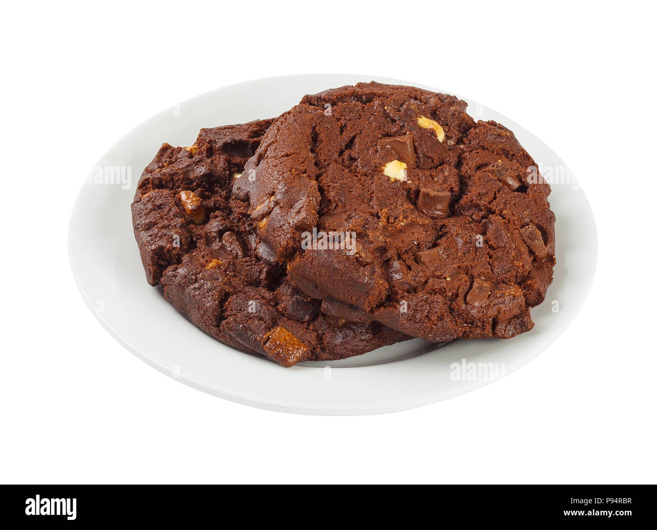 Schokolade Butterkekse. Auf weissem Hintergrund. Beschneidungspfad gehören. Stockfoto