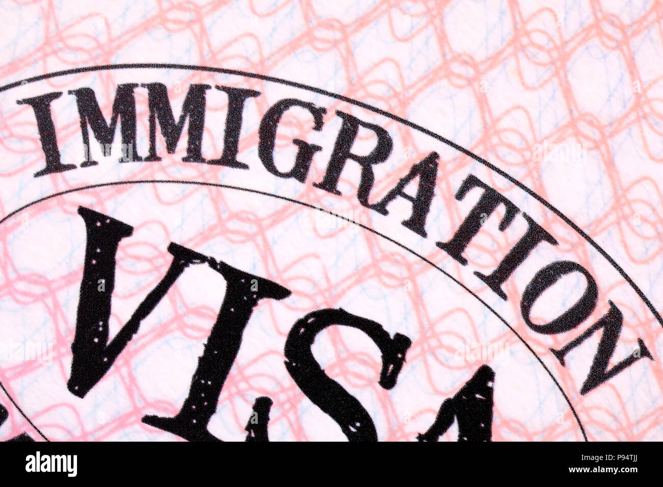 Einwanderung Visum Reisepass Seite schließen nach oben Stockfoto