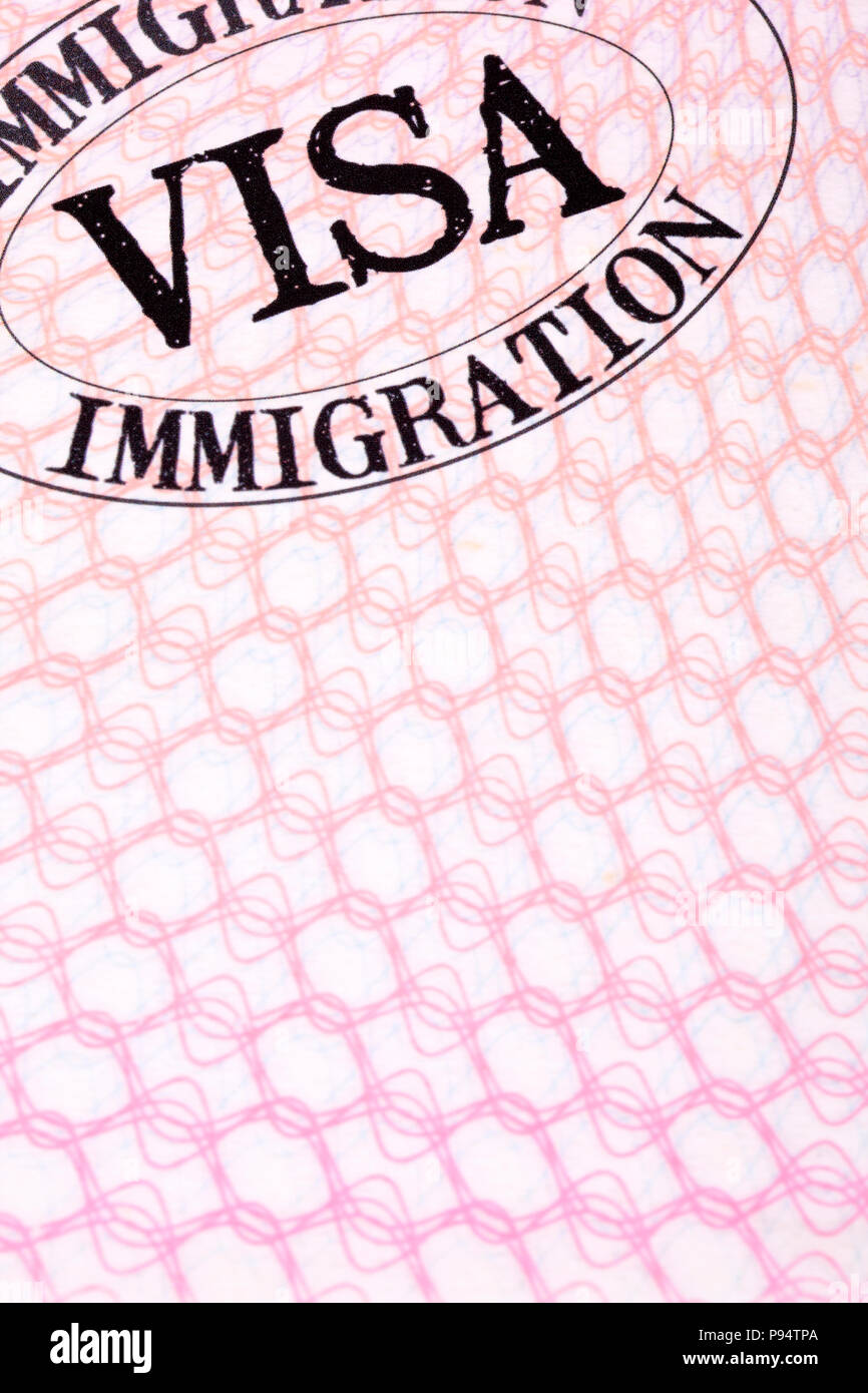 Einwanderung Visum Dokument pass Seite schließen nach oben Stockfoto