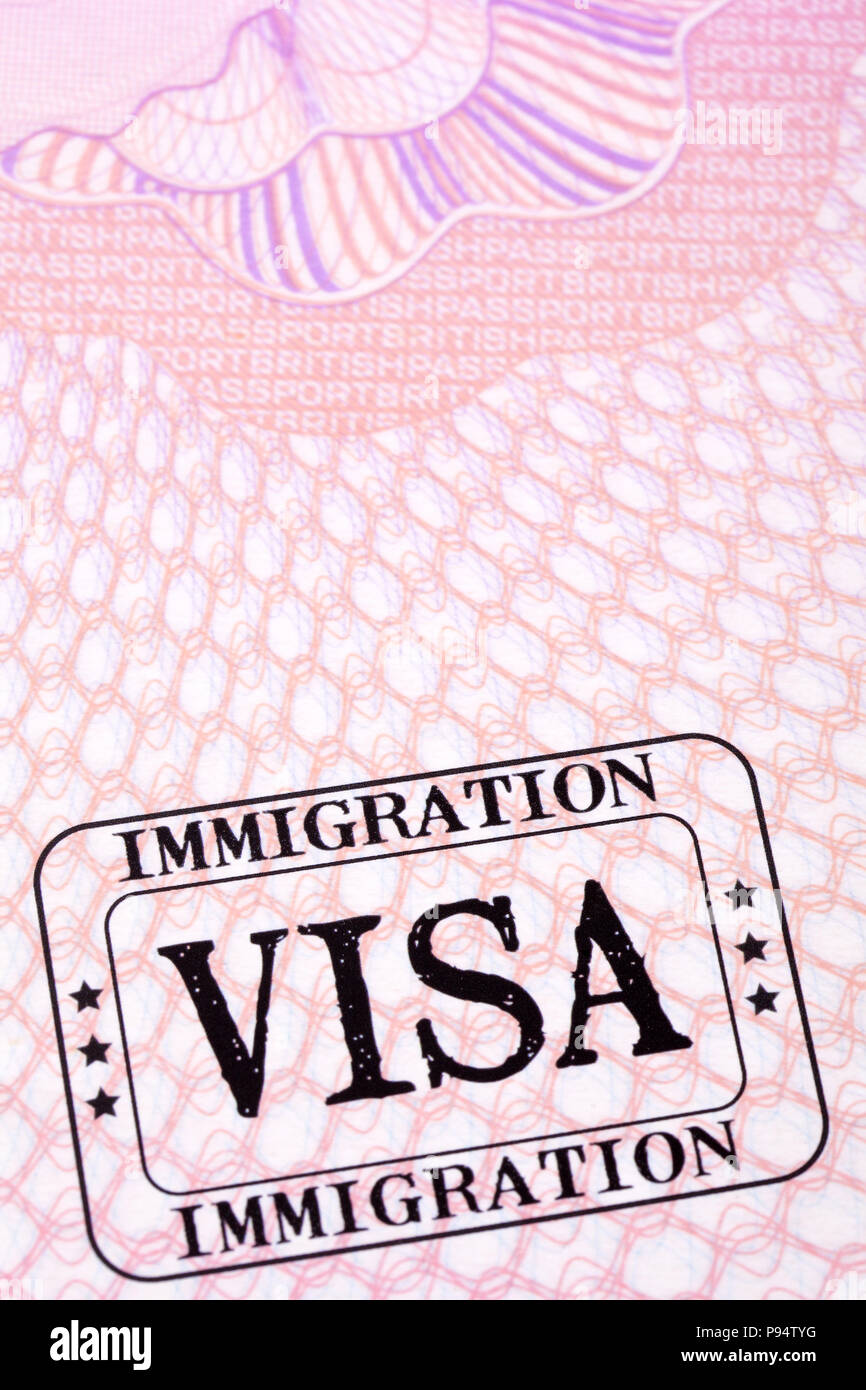 Einwanderung Visum Reisepass Seite schließen nach oben Stockfoto