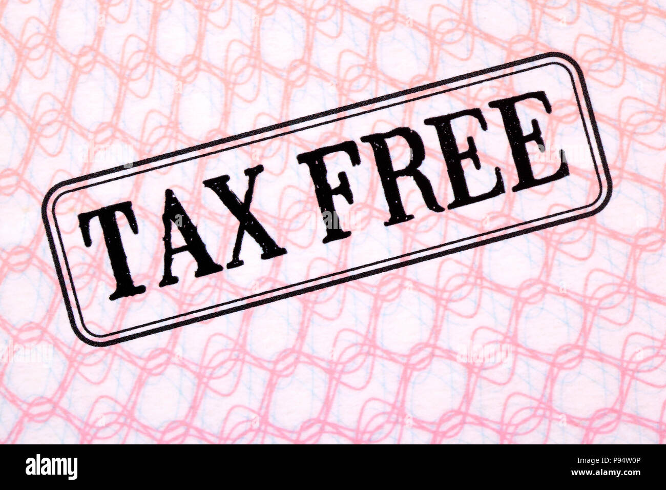Tax Free Stempel im Reisepass Papier. Stockfoto
