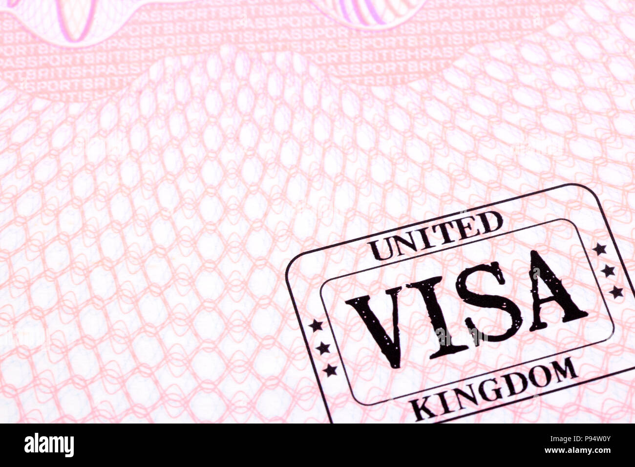 UK Visum Reisepass Einreisestempel Seite schließen, kopieren Raum Stockfoto