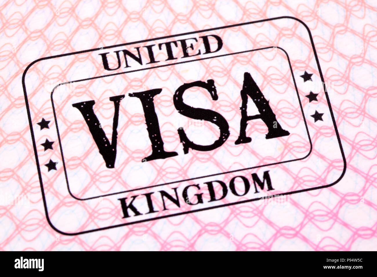 UK Visum Reisepass Einreisestempel Seite schließen nach oben Stockfoto