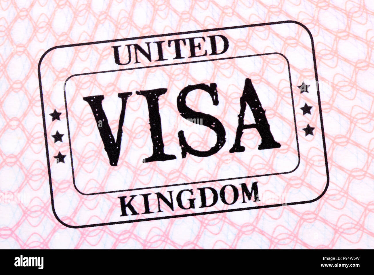 UK Visum Reisepass Einreisestempel Seite schließen nach oben Stockfoto