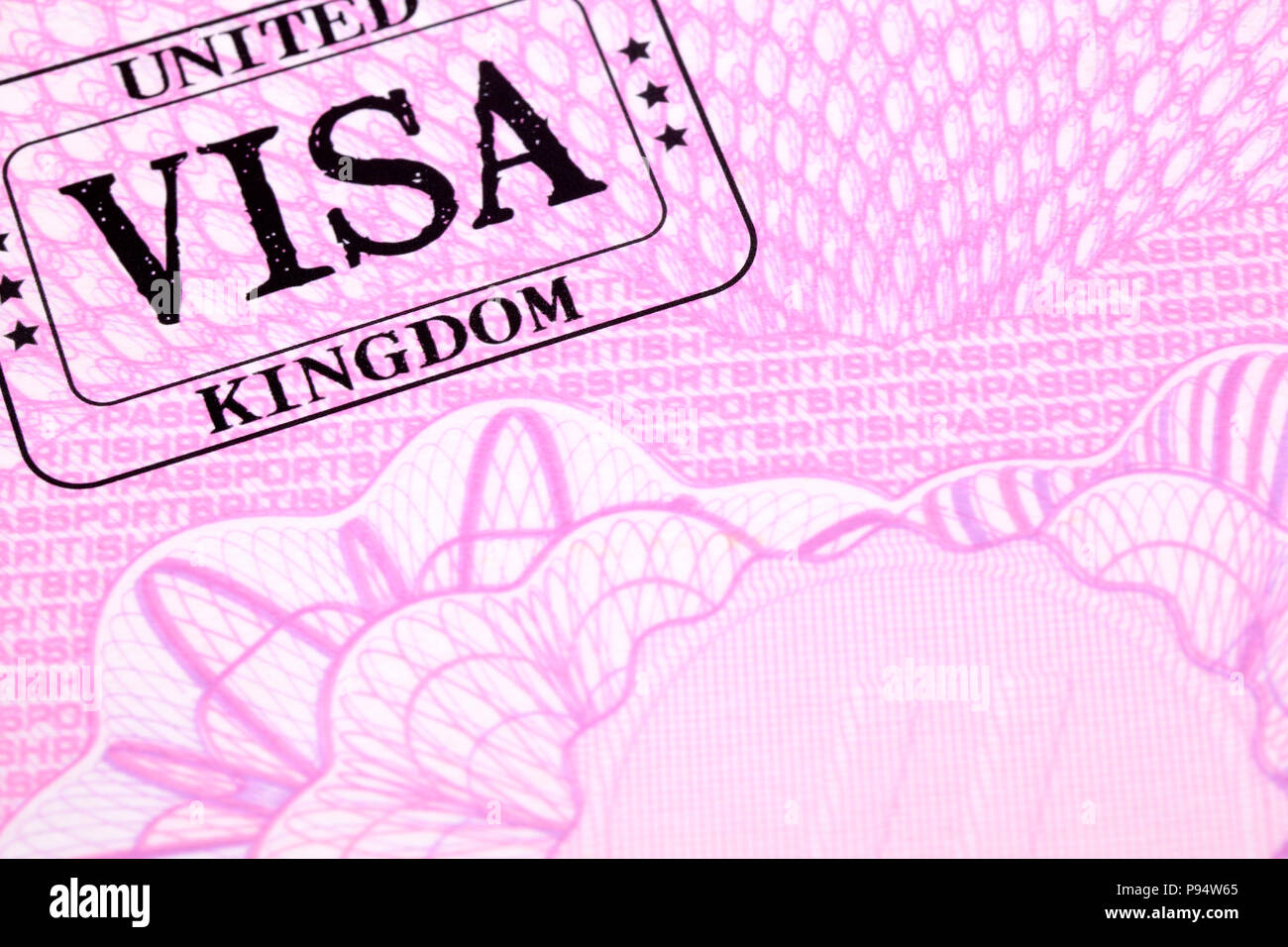 UK Visum Reisepass Einreisestempel Seite schließen, kopieren Raum Stockfoto