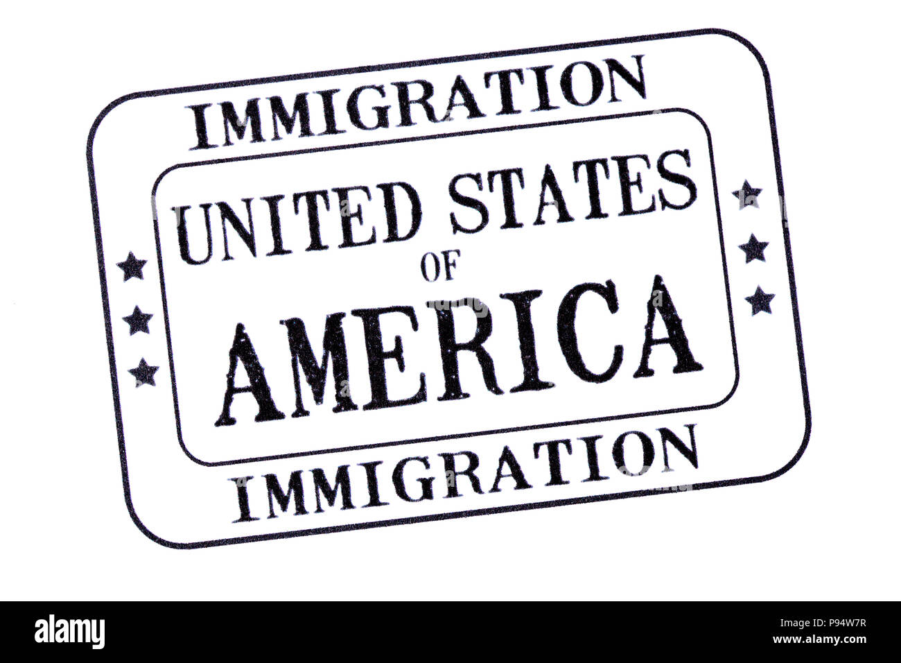 USA Einwanderung Visum Dokument Stempel auf weißem Hintergrund Stockfoto