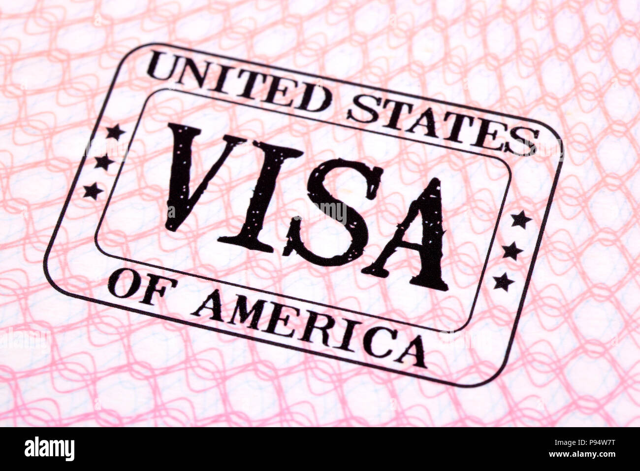 USA Visum Reisepass Einreisestempel Seite, Nahaufnahme Stockfoto