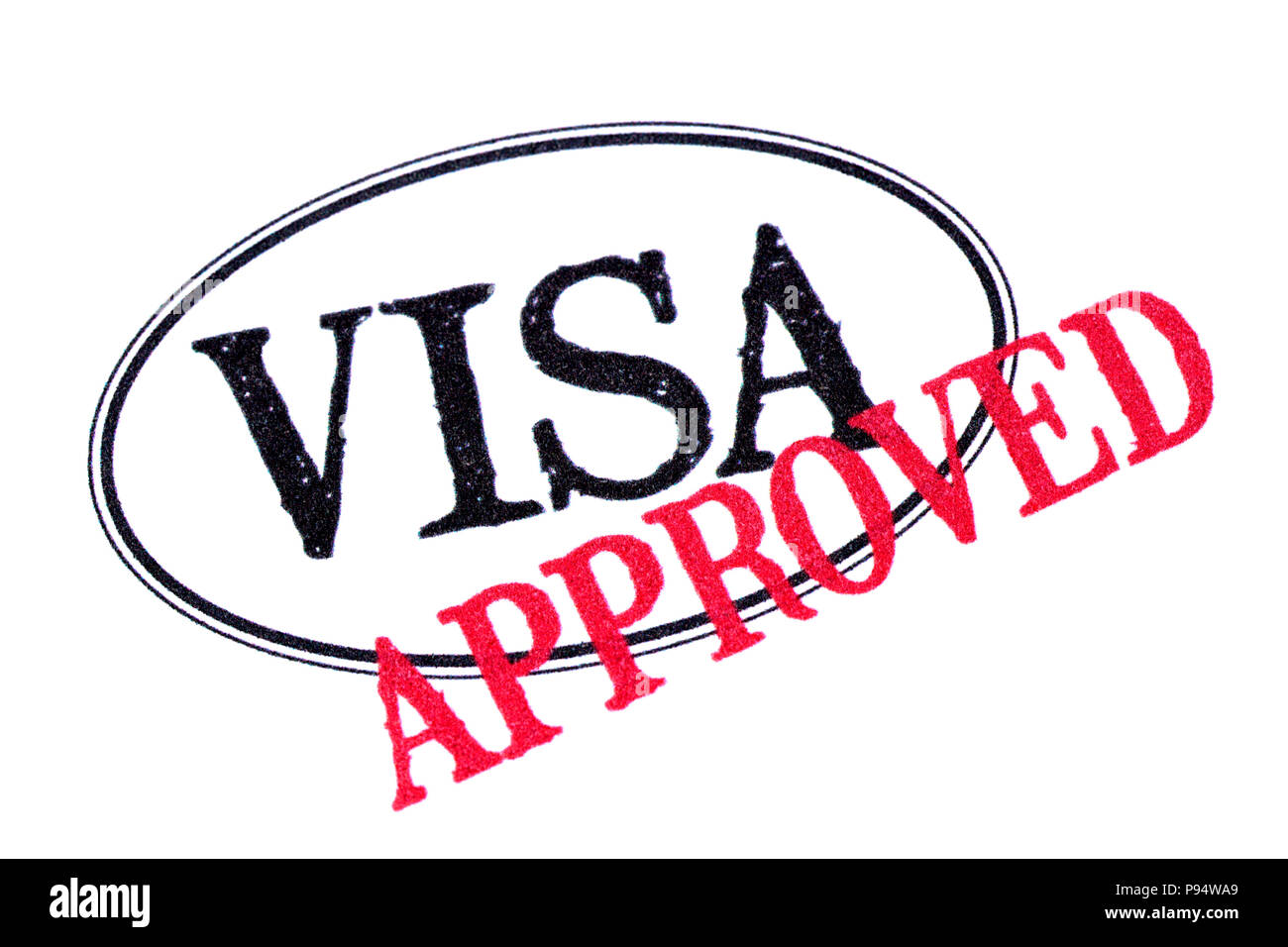 Genehmigte Visum Reisepass Stempelabdruck auf weißem Hintergrund Stockfoto