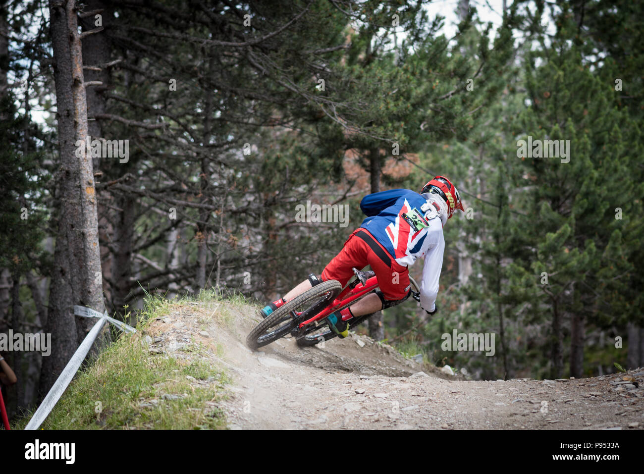 Vallnord, La Massana, Andorra. 14. Juli 2018. Downhill Qualifikation Session, UCI Mountain Bike World Cup Vallnord, Andorra. 14/07/2018 Credit: Martin Silva Cosentino/Alamy leben Nachrichten Stockfoto