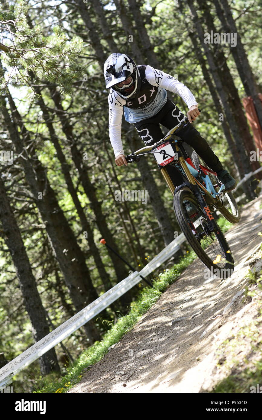 Vallnord, La Massana, Andorra. 14. Juli 2018. Downhill Qualifikation Session, UCI Mountain Bike World Cup Vallnord, Andorra. 14/07/2018 Credit: Martin Silva Cosentino/Alamy leben Nachrichten Stockfoto