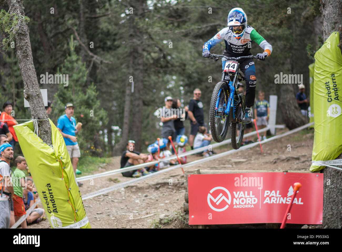 Vallnord, La Massana, Andorra. 14. Juli 2018. Downhill Qualifikation Session, UCI Mountain Bike World Cup Vallnord, Andorra. 14/07/2018 Credit: Martin Silva Cosentino/Alamy leben Nachrichten Stockfoto