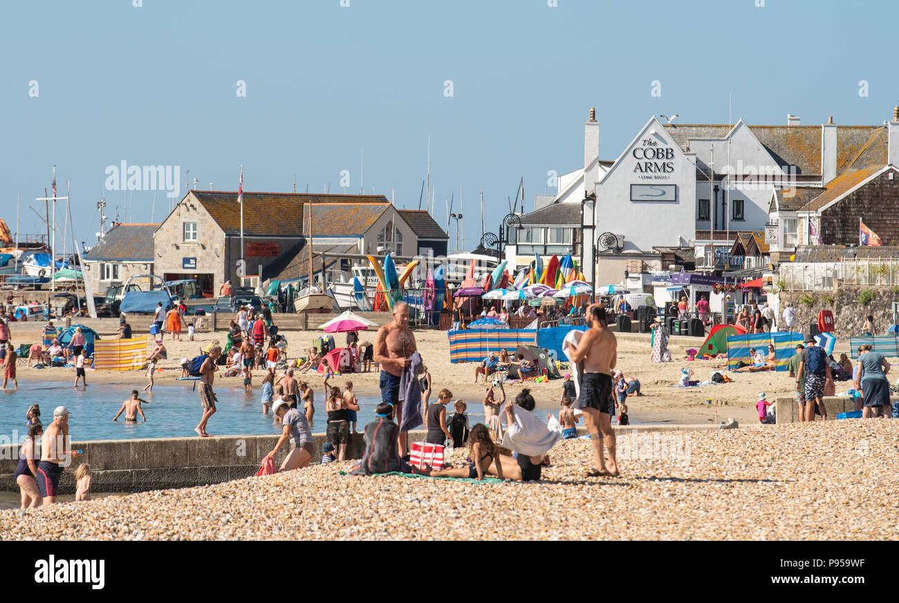 Lyme Regis, Dorset, Großbritannien. 15. Juli 2018. UK Wetter: Sehr heiß und sonnig St. Swithin's Day in Lyme Regis. Ein weiterer sprudelnden heißen Morgen in Lyme Regis. Die glühend heiße Temperaturen sind die Temperaturen wieder auf 30 Grad in vielen Teilen des Vereinigten Königreichs heute contune wie die hitzewelle weiter. Credit: Celia McMahon/Alamy Leben Nachrichten. Stockfoto