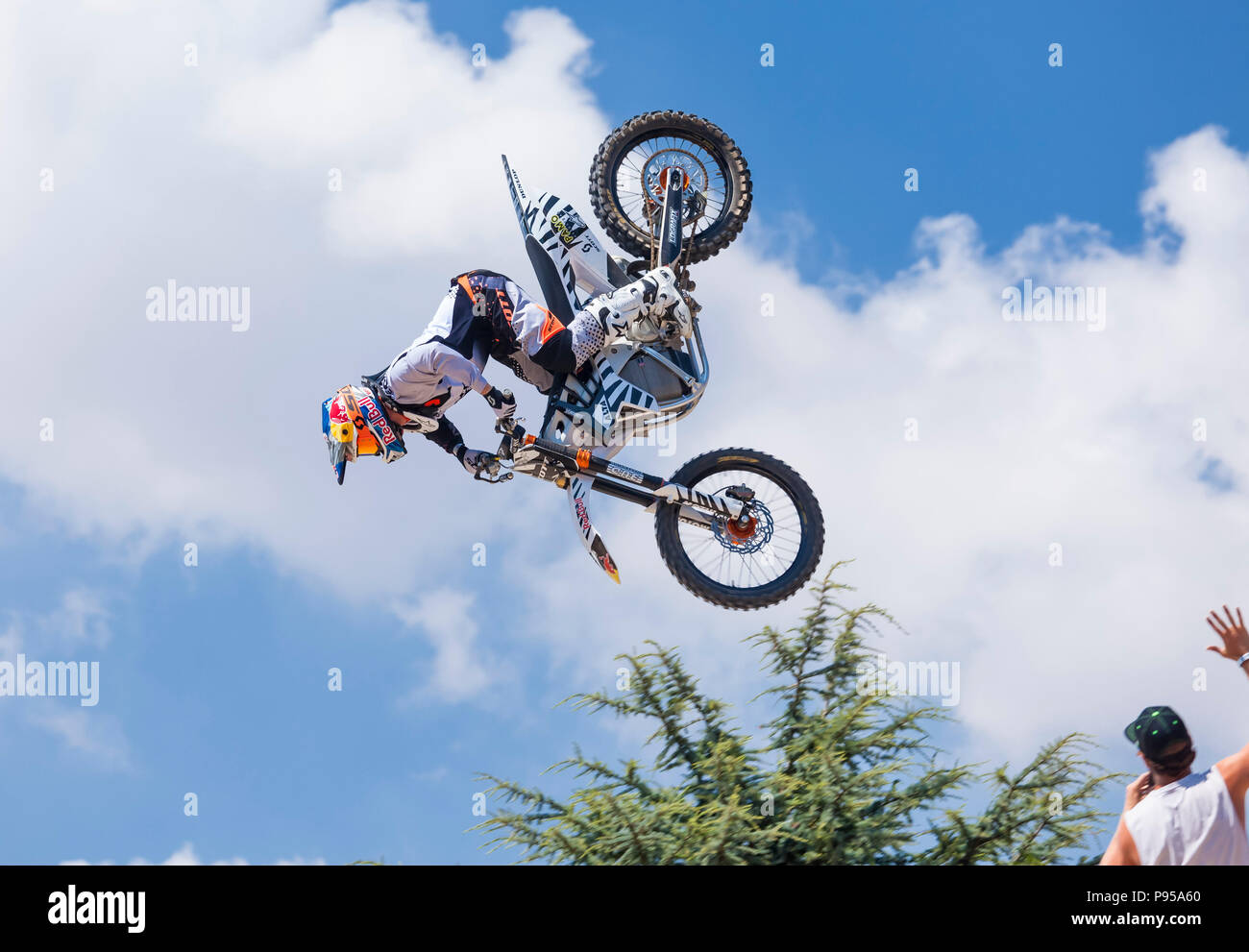 Goodwood, West Sussex, UK, 14. Juli 2018. Freestyle Motocross am Gas arena Goodwood Festival der Geschwindigkeit. © Tony Watson/Alamy leben Nachrichten Stockfoto