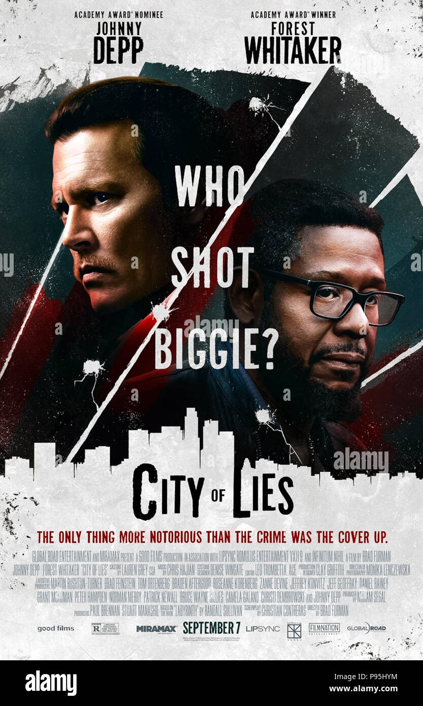 Stadt der Lügen (2018) unter der Regie von Brad Furman und mit Johnny Depp, Forest Whitaker, Toby Huss und Melanie Benz. Crime Drama auf die Morde an Rapper Tupac Shakur und Berüchtigten großen basiert. Stockfoto