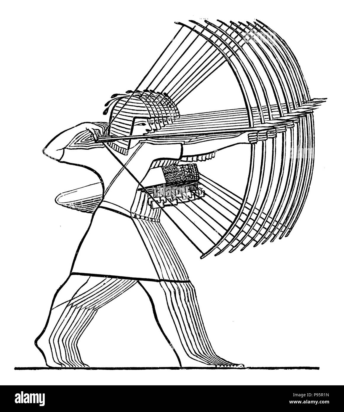 Ägyptischen Bogenschützen. Altägyptische Darstellung, 1899 Stockfoto