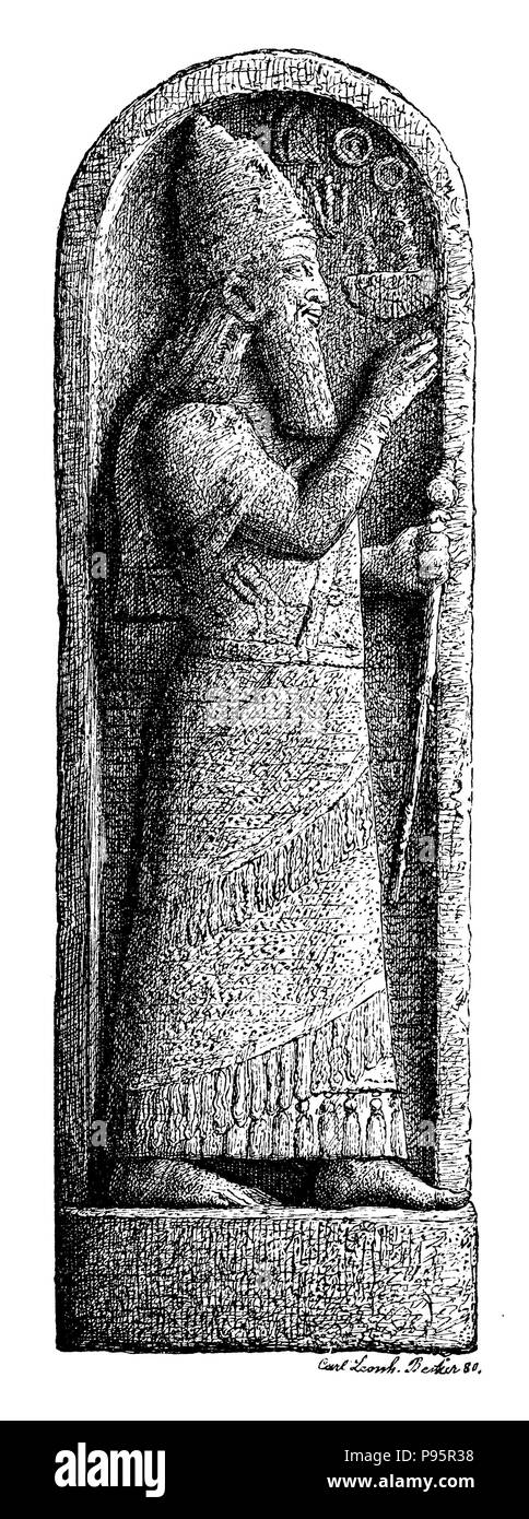 Gedenkstein von König Sargon mit seinem Porträt und einen Keil Inschrift, nach dem er den Tribut der 7 Könige von Zypern erhalten. Nach der ursprünglichen Museum in Berlin, 1899 Stockfoto